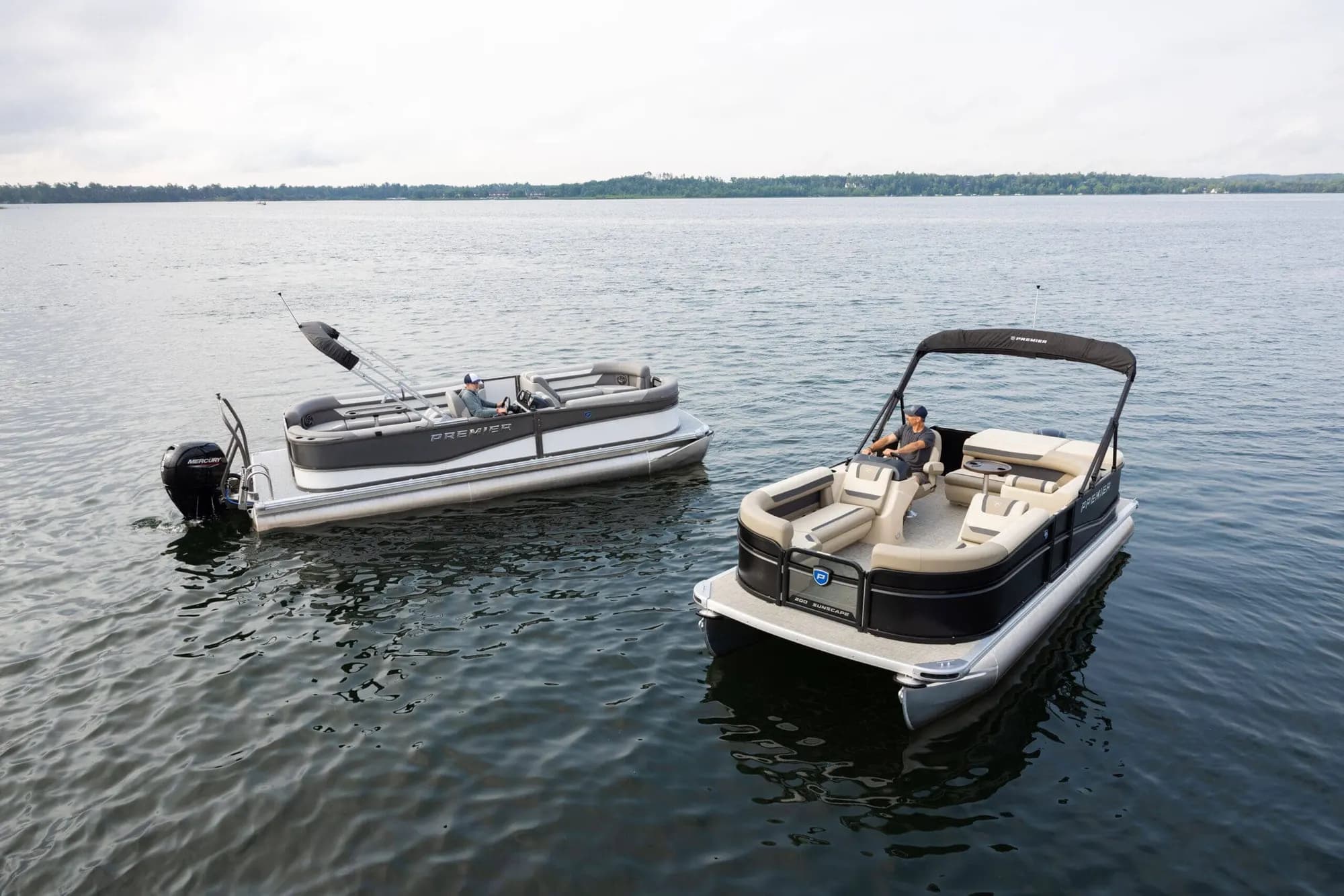 Two pontoons floating side by side on open water